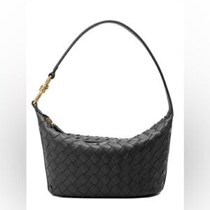 Tiffany & Fred Black Woven Shoulder Bag with Gold Hardware